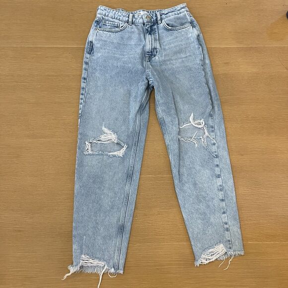 Women's Zara Straight Leg High Waist Distressed Denim Jeans Size 6 - Picture 1 of 9